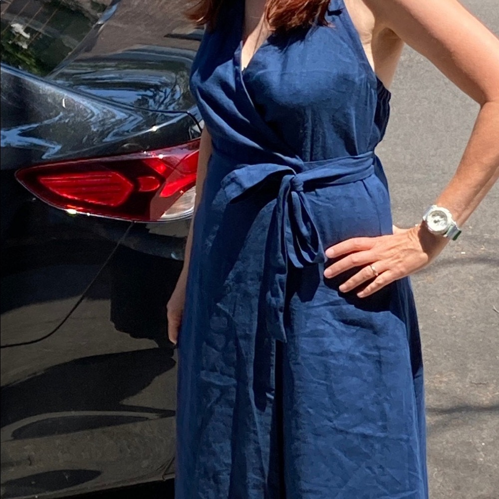 New Navy Blue handmade custom linen wrap dress, 14 (actual dress blue, last pic